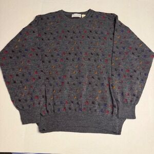 VTG COLLECTIF Mens XL Gray Geometric Pattern Sweater All over Print Grandpa Golf